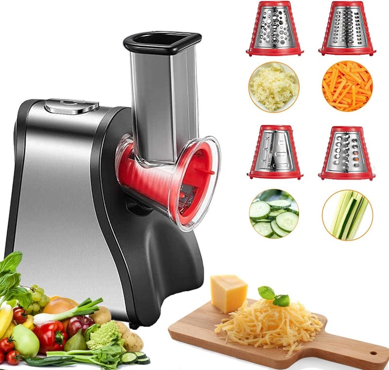 FOHERE Electric Cheese Grater Salad Maker, Electric Slicer Shredder for Home Kitchen Use, One-Touch Easy Control, Electric Grater for Vegetables, Cheeses and Nuts, BPA-Free, Red - Image 1
